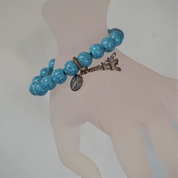 Lovisa Stretch Bracelet Blue Beads Eiffel Tower Charm - Picture 1 of 5